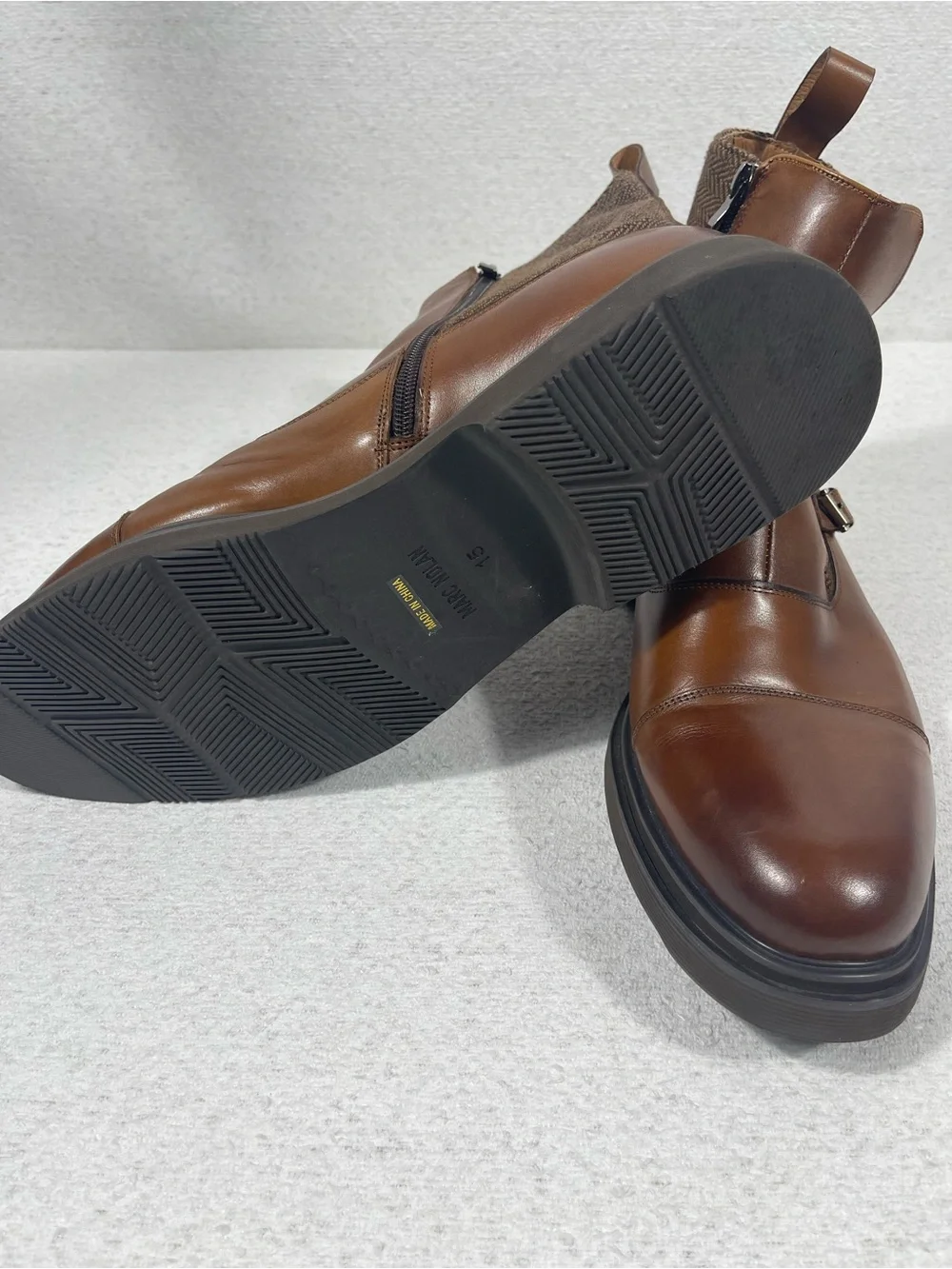 Marc Nolan Men’s Brown Leather Chelsea Ankle Boots Round Toe Zip US 15. SKU#0519